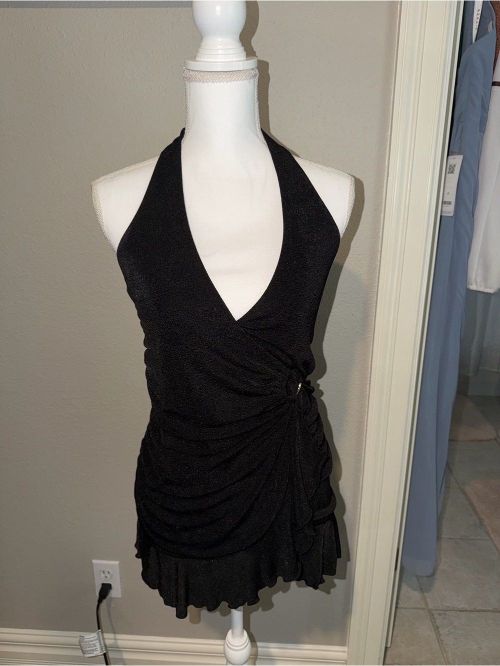 White Fox Black Halter Bodycon Mini Dress Medium